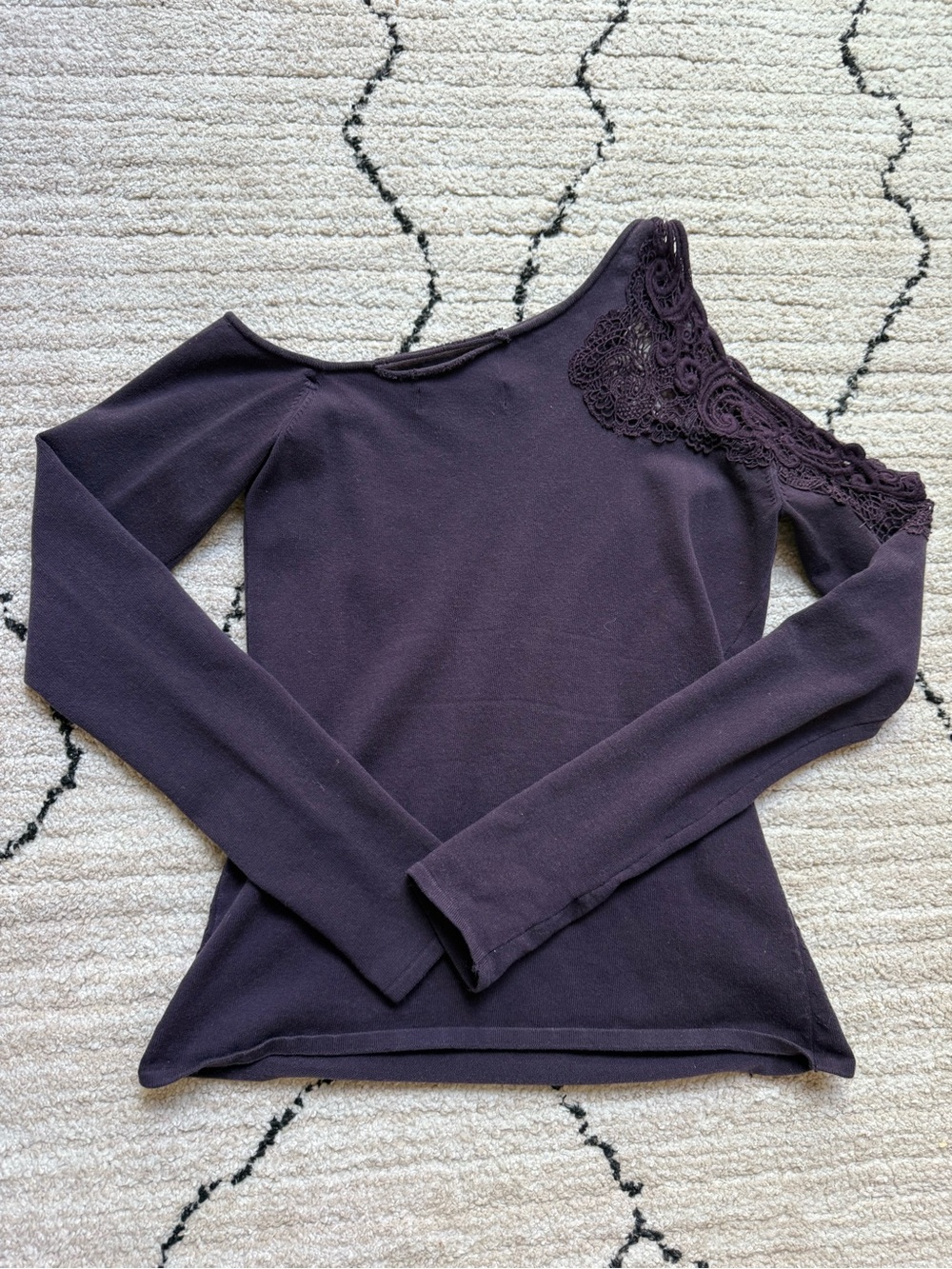 Bailey 44 Dark Plum Long Sleeve Top with Lace Shoulder
